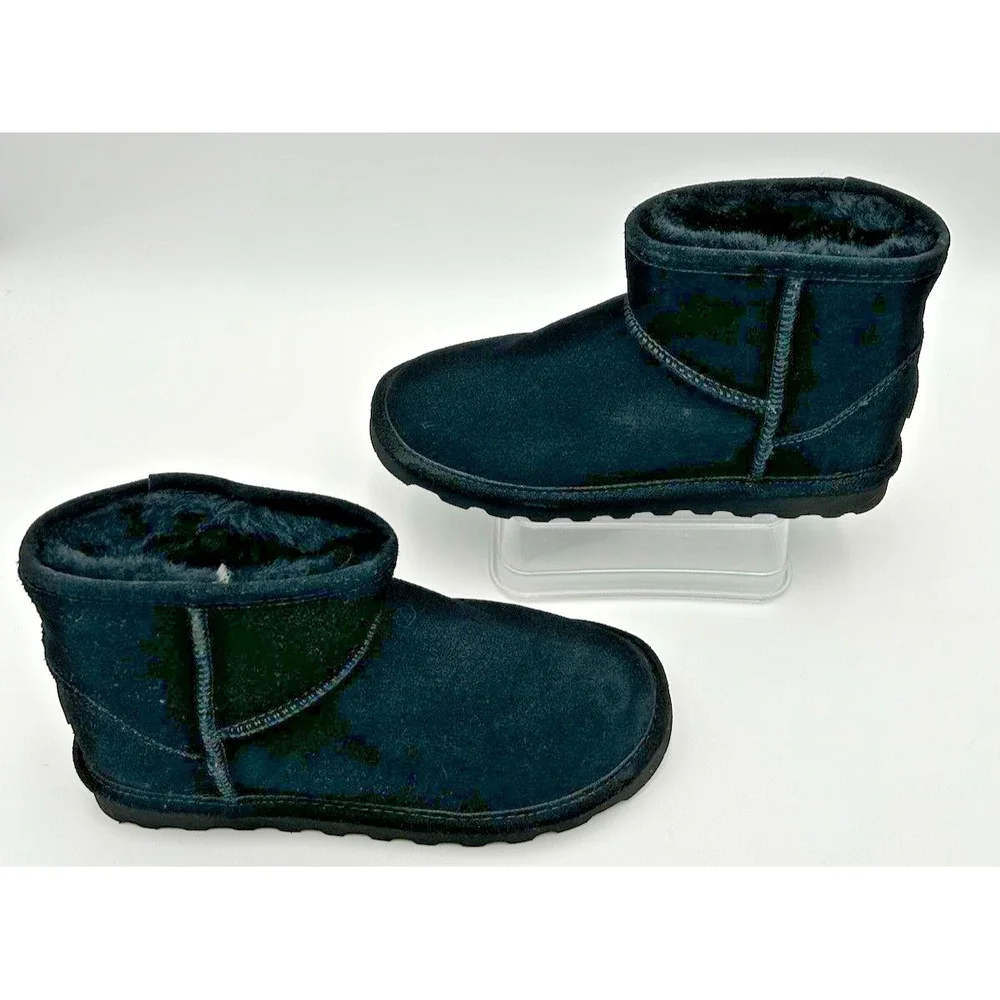 Bearpaw Womens Alyssa Boots Size 10 Black Suede Booties Sheepskin Fur Lined New‎